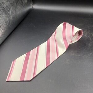 PIERRE CARDIN Men's Classic 100% Silk Necktie Designer STRIPED pink/gray